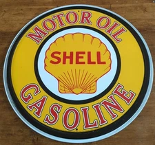 Shell Gas Oil Tin Wall Sign 12" Round - Vintage Style- Garage- Man Cave-Basement