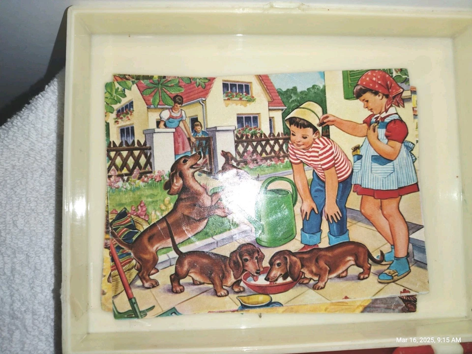6 Sided Block Puzzle by Hermann Eichhorn Germany Children Farm Animals 50s W/Box - Image 4 of 4