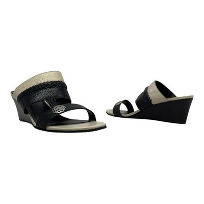Vintage 00s BRIGHTON Womens 9 Leather Wedge Thong Sandals BRAZIL TRIXY 3851