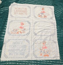 Vintage handmade cross stitch mother goose panels ABC's nursery