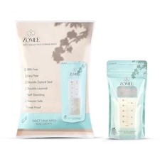 Zomee Breast Milk Storage Bags 8oz   Leakproof Double-Zip Seal - Pack of 100