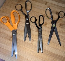 Vintage Pinking Shears Sewing Scissors Lot Of 4- WISS- Sears- Deluxe Kleencut