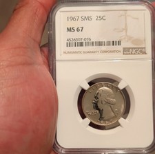 1967 Washington Quarter 25C NGC MS 67 SMS Uncirculated Business Strike
