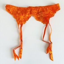 NWT Frederick's of Hollywood Womens Orange Lace Jessica Garter Belt Size S/M