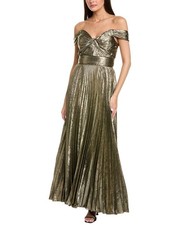 Tahari Asl Accordion Pleated Gown Women's Metallic 10