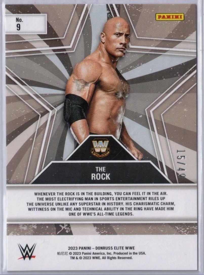 2023 Donruss Elite WWE The Rock Orange /49 Star Status SP #9 Dwayne Johnson view 2