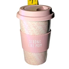 IQ Accessories Travel Tumbler Ceramic Silicone Lid & Sleeve Pink Strong Like Mom