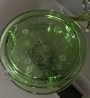 Jeanette Glass Co/Footed Cake Plate/Daisy Pattern Green/Depression Glass 10 Inch