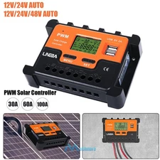 PWM Solar Charge Controller 100A 60A 12V 24V 48V Dual USB Battery PV Regulator