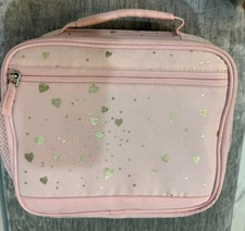 Pottery Barn Kids Mackenzie pink with Gold Foil Hearts Lunch Box pre-owned 