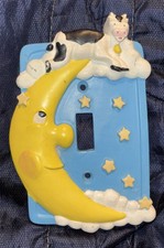 VINTAGE 3D Ręcznie malowana "Hey Diddle Diddle" Pojedyncza ściana Przełącznik Pokrowiec Pokój dziecięcy