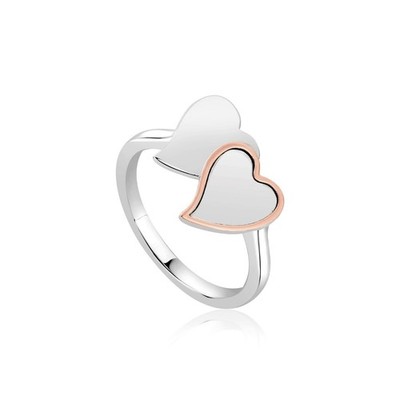 Clogau Welsh Silver & 9ct Rose Gold Cwtch Double Heart Ring Size J New Wales 925