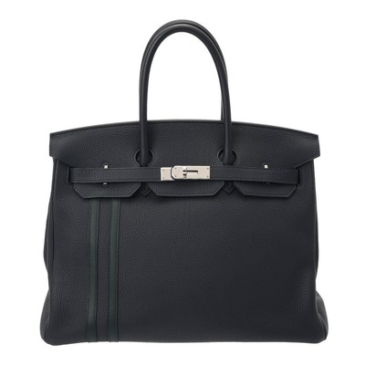HERMES Birkin 35 Officer Bleu nuit/VertSibre hand bag 800000144168000