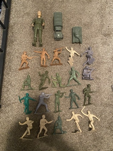 20er Set Louis Marx & Co 6" grau Armee Männer 2 Fahrzeuge 1 große Figur