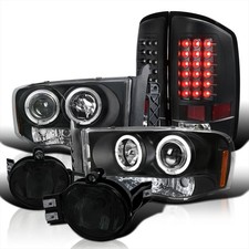 Black Projector Headlights LED Tail Smoke Fog Lamps 2002-2005 Dodge Ram Pair