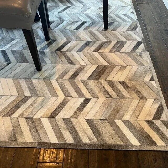 Alfombra de cuero hecha a mano Hairon 8x10 para diseño de retazos de sala de estar Foto 4 de 4