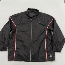Nike Jacket Mens Large Black Full Zip Windbreaker Red White Stripe Running