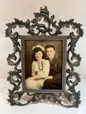 Vintage Ornate Silver Metal Picture Frame Victorian Baroque Rococo Style 