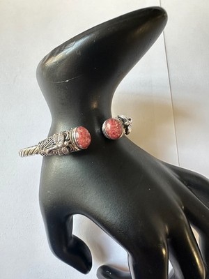 SAMUEL B RHODOCHROSITE AND STERLING SILVER TWISTED HINGED BRACELET