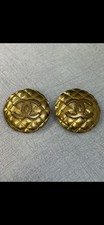 Chanel Vintage Matelasse Diamond Quilted Gold Button Clip-on Earrings 1992-93