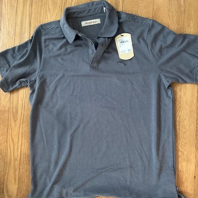 Tommy Bahama IslandZone Polo Homme M Gris Rayé Coton Stretch Neuf NWT - Photo 1/4