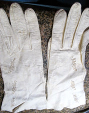 VTG MADE IN CZECHOSLOVAKIA REAL KID LEATHER embroidered GLOVES cream