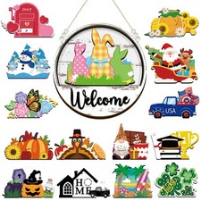 16 Pcs Interchangeable Welcome Sign for Front Door Interchangeable Seasonal D...