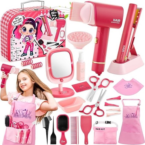 Friseurset für Mädchen Pretend Make-up Sets für Mädchen mit Haartrockner