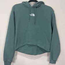 The North Face Cropped Hoodie Womens Small Sage Green Fleece Pullover Sweatshirt