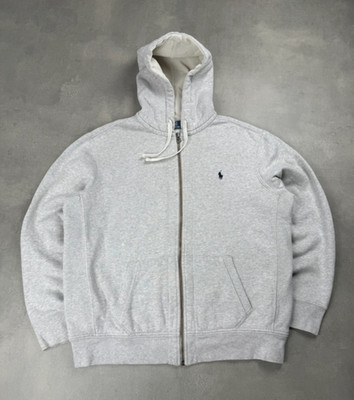Polo Ralph Lauren Herren Kapuzenpullover XL Grau Full-Zip Hoodie Logo Taschen