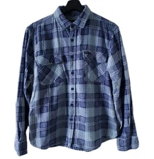 Brixton Bowery Standard Fit Men's Size Small Plaid Flannel Shirt Blue Haze GUC