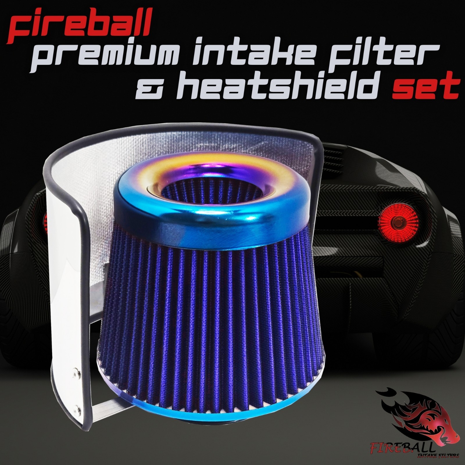 Reusable Cold Air Intake Filter and Heat Shield Kit Universal for Aston Martin