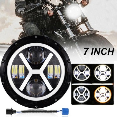 7''inch Round Motorcycle LED Headlight Hi/Lo Beam Turn Signal DRL Lamp For Harley