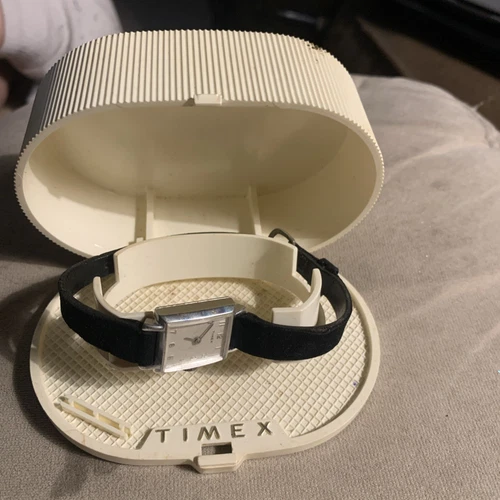 VINTAGE TIMEX STAINLESS STEEL PETITE WOMEN'S Square WATCH With Box