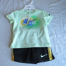 Under Armour Toddler Boy T-Shirt Top  Shorts Black Green Multi 18 mos Preowned