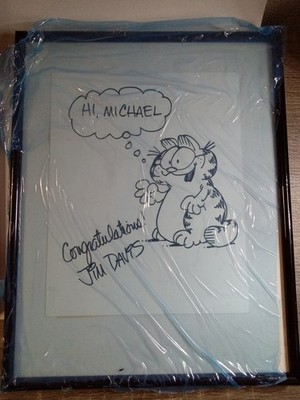 Jim Davis Signed Garfield Original Garfield Sketch 8x10 - DK