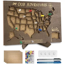 Cork Board USA Travel Map with Pins,Thickened Wooden RV Map of States Visited...