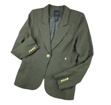 Smythe Duchess Blazer Jacket 100% Wool Army Green Gold Buttons Women Sz 16