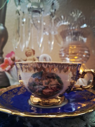 Bareuther Blue & Gold Porcelain Decorative Cup & Saucer Set Bavaria