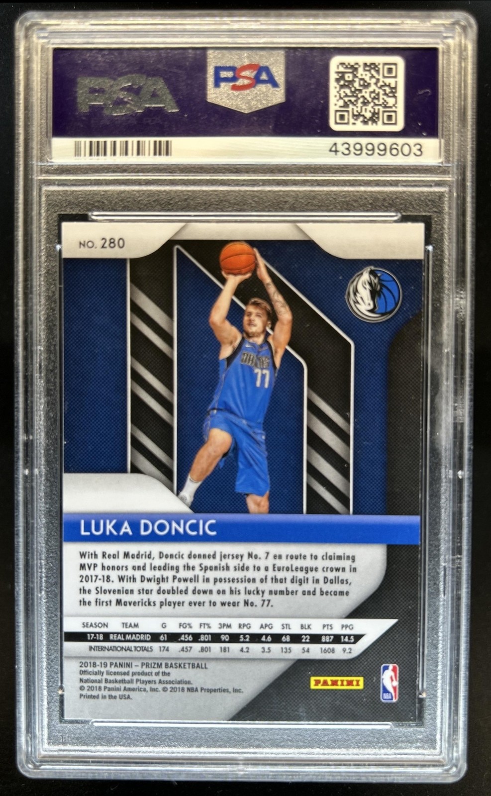 2018-19 Panini Prizm Luka Doncic RC Rookie #280 Mavericks PSA 10 GEM MINT view 2