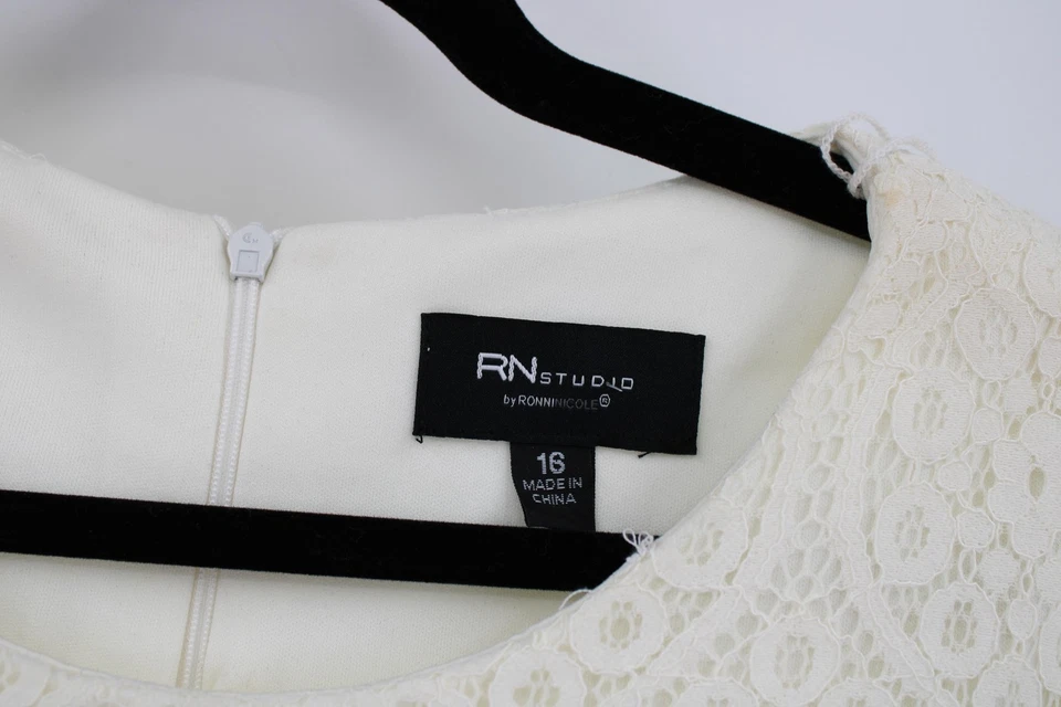 Vestido RN Studio para mujer 16 crema encaje manga campana cambio forrado funda dobladillo vieira Foto 4 de 4