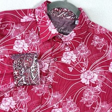 Robert Graham Shirt Mens Medium Floral Paisley Flip Cuff Button Up Red Pink