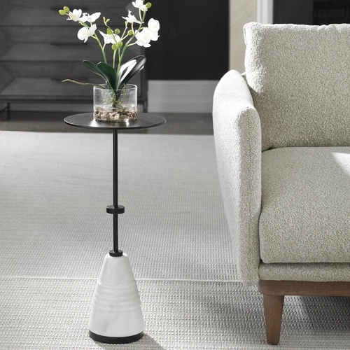 Uttermost 50059 Kincaid 11" Diameter Iron and Marble Accent Table - White - Picture 5 of 6