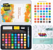 Water Colors Paint Adult Set, Travel Watercolor Paper and Brushes Set, Water Col