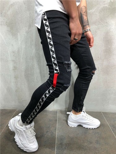 Jeans de Moda Para Hombre Pantalon De Mezclilla Rasgados Rotos Vaqueros  Modernos | eBay