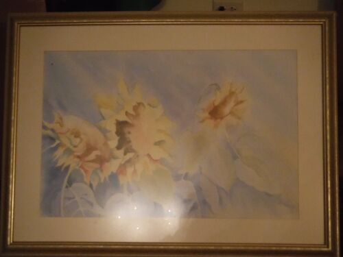 Lovely Watercolor Painting of Sunflowers against Blue Sky - Picture 4 of 4