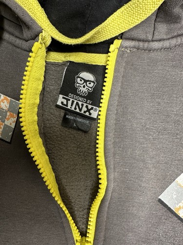 Jinx Hoodie Erwachsene Large grau durchgehender Reißverschluss Grafikdruck Sweatshirt Tasche Herren D3 - Bild 3 von 6