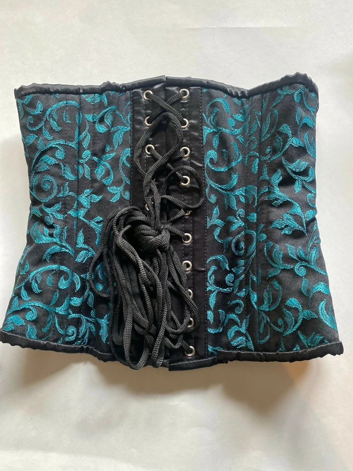 Nova amostra! 411 Brocado Verde Padrão 22" Espartilho Underbust Aço Duplo Desossado  - Imagem 2 de 2