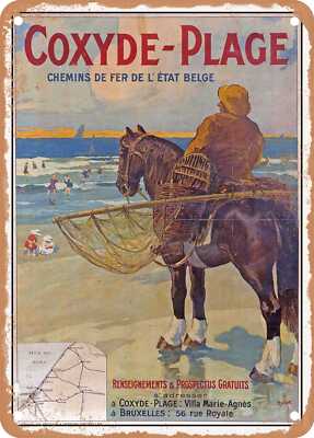 METAL SIGN - 1908 Coxyde Beach, Belgian State Railways Vintage Ad