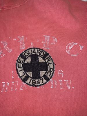 Vintage Polo Ralph Lauren Sun Faded Red Beach Div Lifeguard Hoodie